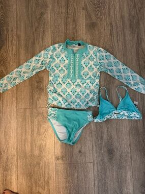 Cabana Life Girls' Aqua Patterned 3-Piece Swim Set